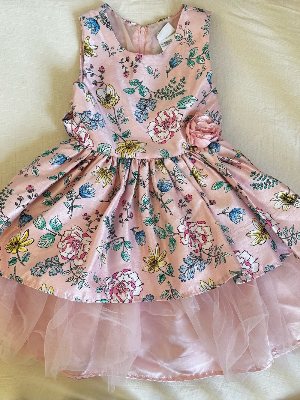Nannette Pink Floral Party Dress with Tulle Trim